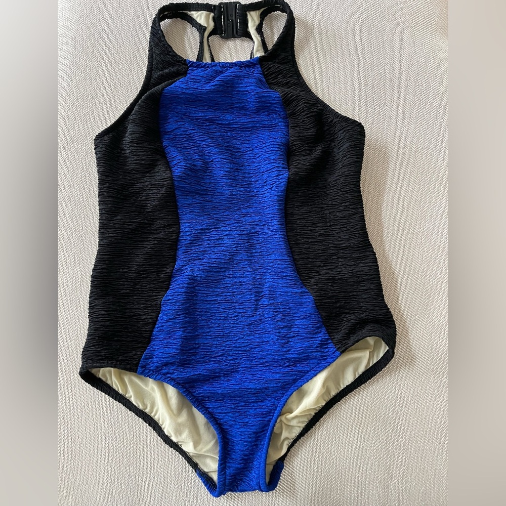 Vibrant Blue and Black Ladies Swimsuit, chlorine resistant
